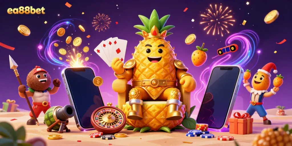 Experience thrilling gameplay action with ea88bet in a vibrant, magical 3D casino scene filled with fun characters and gaming elements.