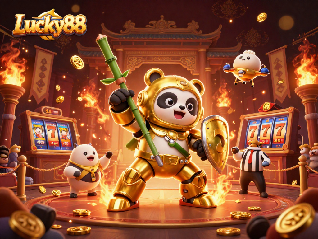 Experience the thrill of Lucky88 slots in a vibrant casino scene with dynamic gaming action.