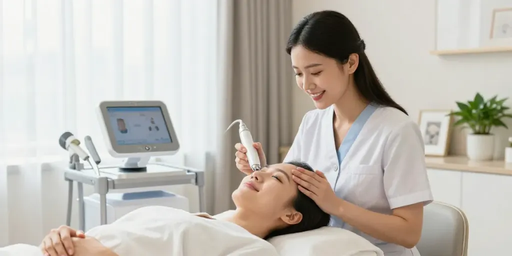 CCeye® treatment in a serene beauty clinic to help Augenringe entfernen.