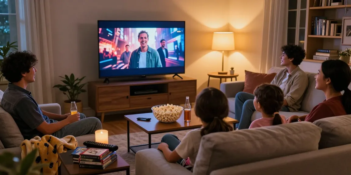 Family enjoying movie night on Movies2watch in cozy living room setting