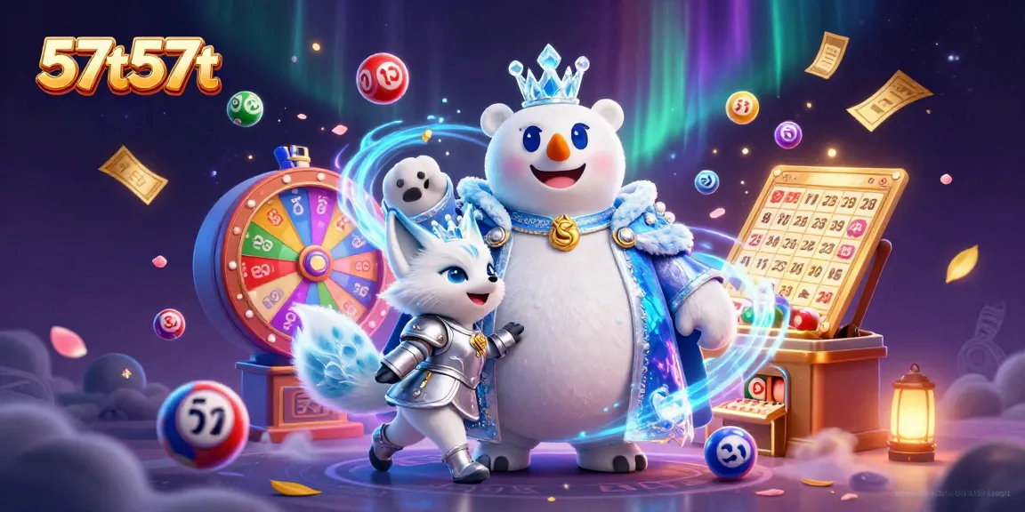 Experience the magic of 57t57t while winning with vibrant lottery elements swirling around a majestic ice king.