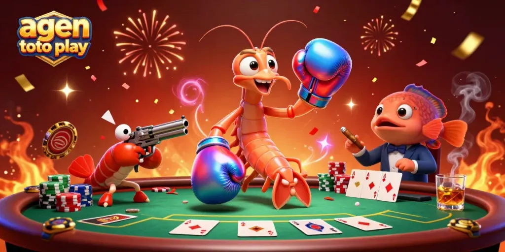 Engage in thrilling agen toto play action with vibrant poker elements in a dynamic casino scene.