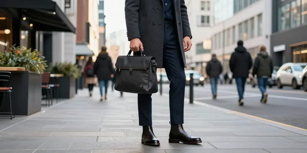 Stylish man wearing men's Chelsea boots in an urban setting