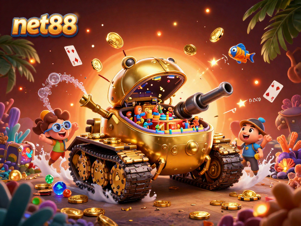 Experience net88's thrilling casino adventure with vibrant elements and captivating 3D visuals.