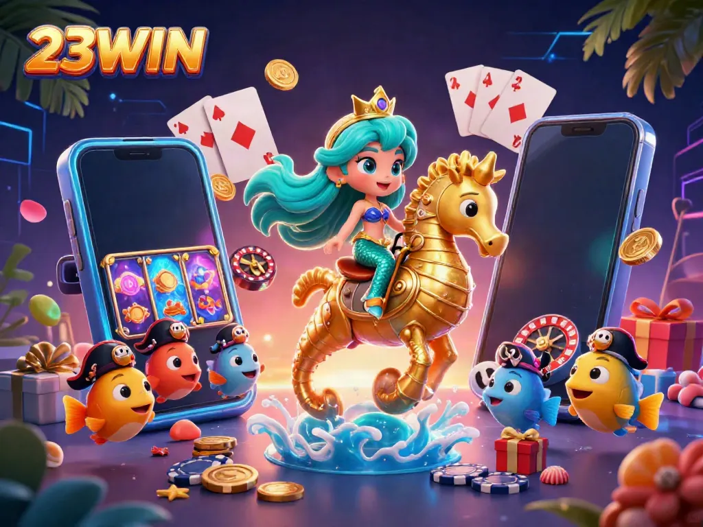 Experience the excitement of 23WIN with vibrant casino elements and a magical underwater theme