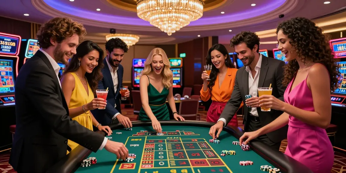 Excited group at rokok88 casino table enjoying vibrant gaming atmosphere.