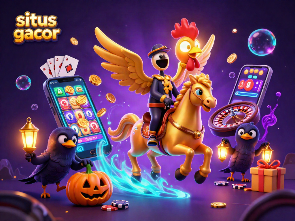 Experience the excitement of situs slot gacor with vibrant characters in a magical casino scene.