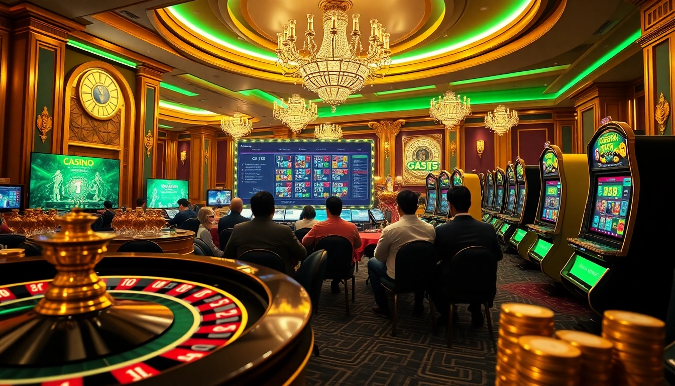 Engaging scene of players enjoying gà 6789 gambling experience in an upscale casino atmosphere.