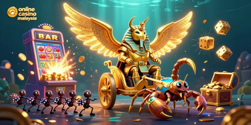Experience thrilling gameplay at online casino malaysia with vibrant slot machines and animated characters.
