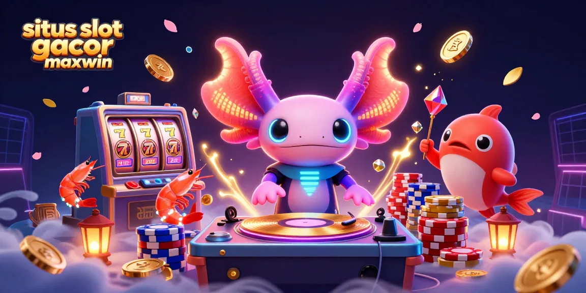 Spin the reels on situs slot gacor maxwin while enjoying the energetic scene of a neon axolotl DJ.