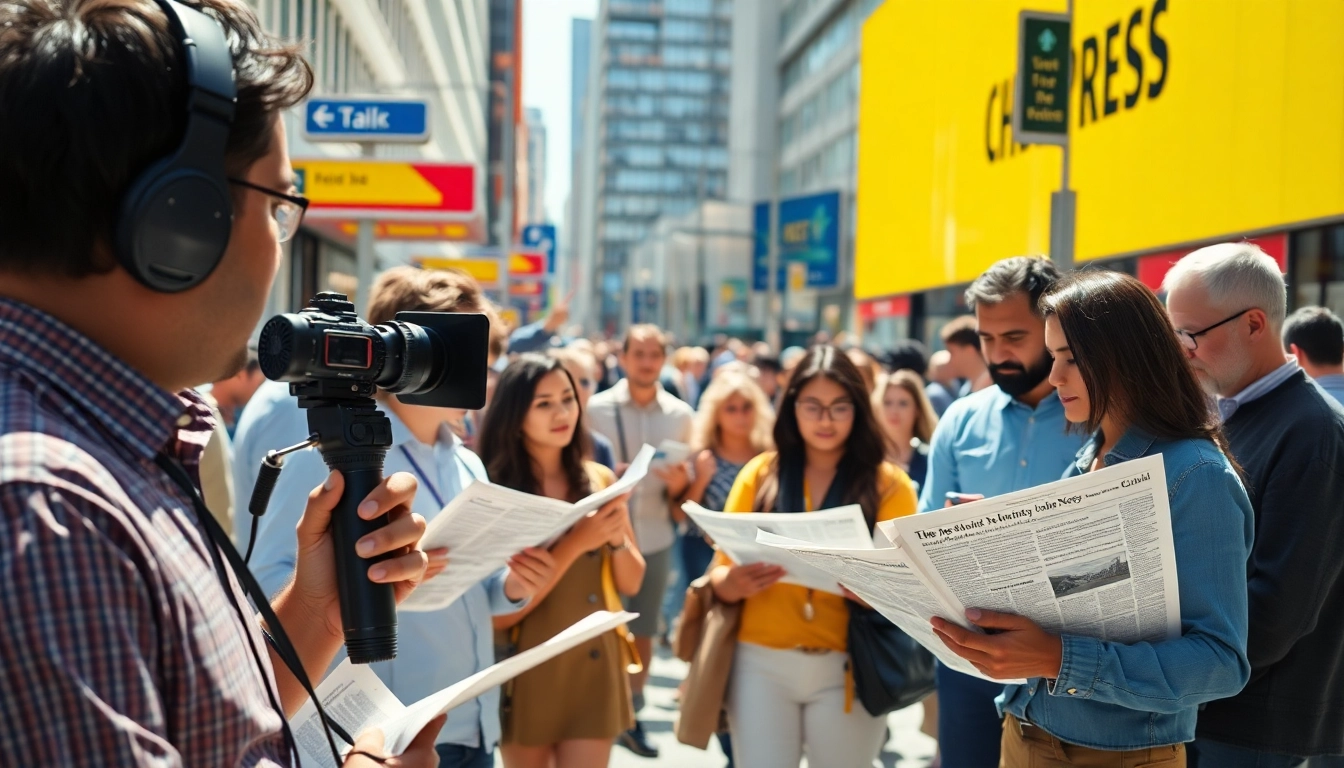 Engage with the latest news trends in a vibrant city setting filled with diverse discussions.