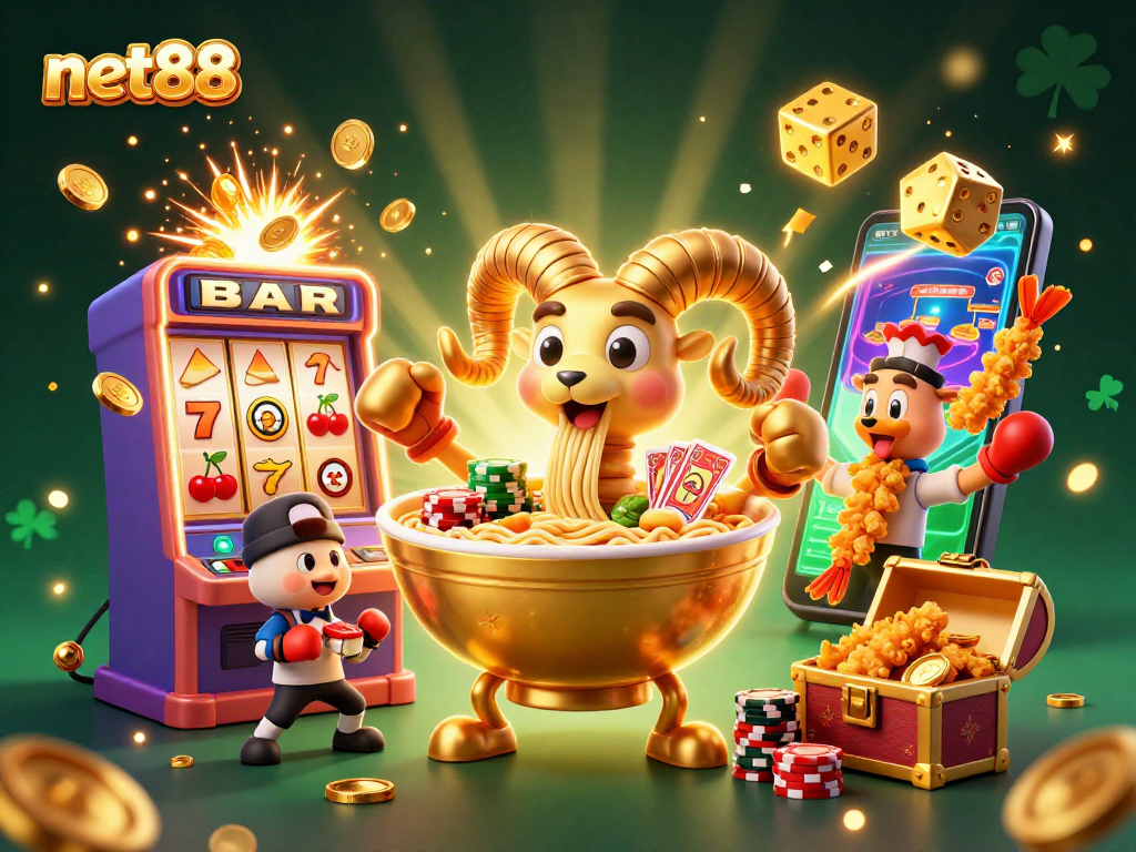 Win big with net88 in this vibrant 3D illustration of a fun casino adventure.