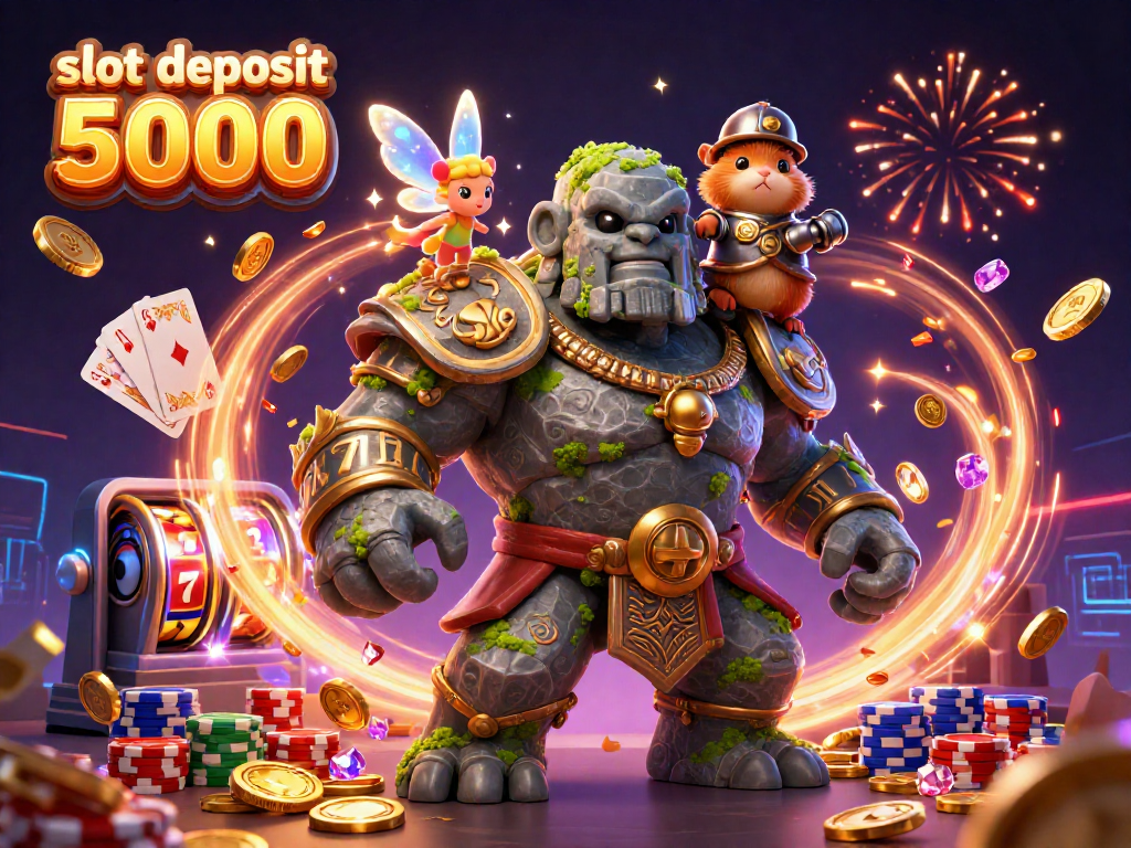 Experience excitement with slot deposit 5000 as golden coins flow and characters enhance the casino energy.