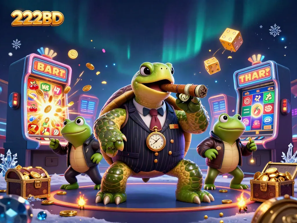 Engage in thrilling gameplay at 222BD with a neon scene of a casino featuring colorful characters.