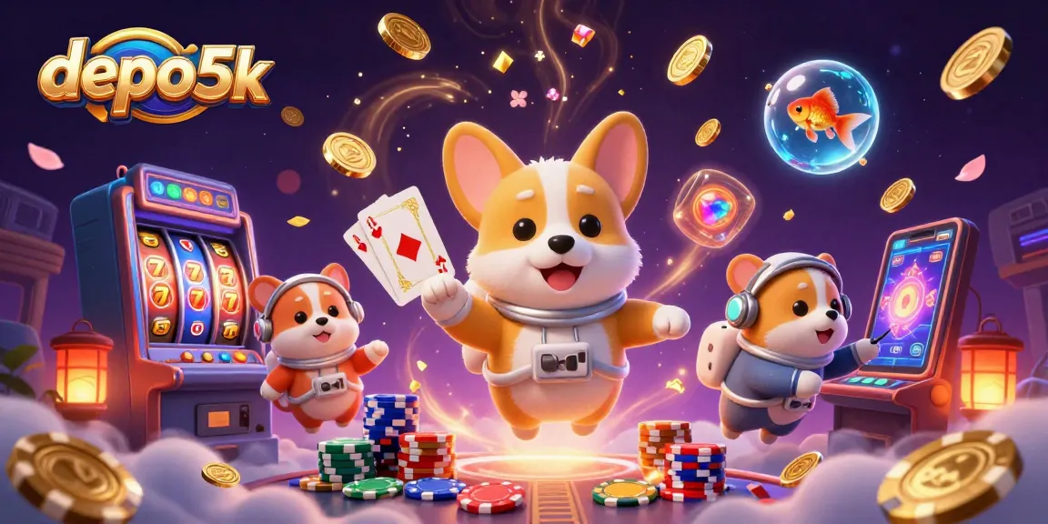 Play exciting casino games with depo 5k through vibrant slot reels and colorful poker chips.