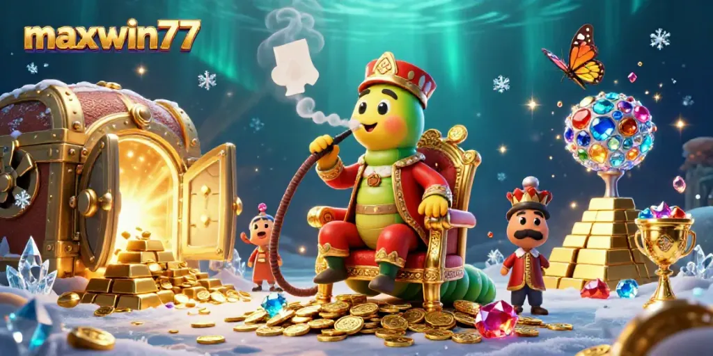 Experience maxwin77's vibrant online casino with captivating poker-themed imagery.