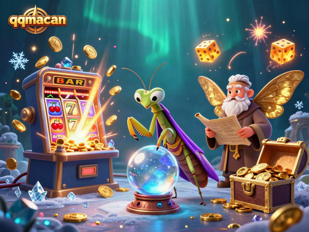Engage with thrilling qqmacan gameplay as fortune teller and librarian unveil jackpot secrets amidst vibrant casino elements.