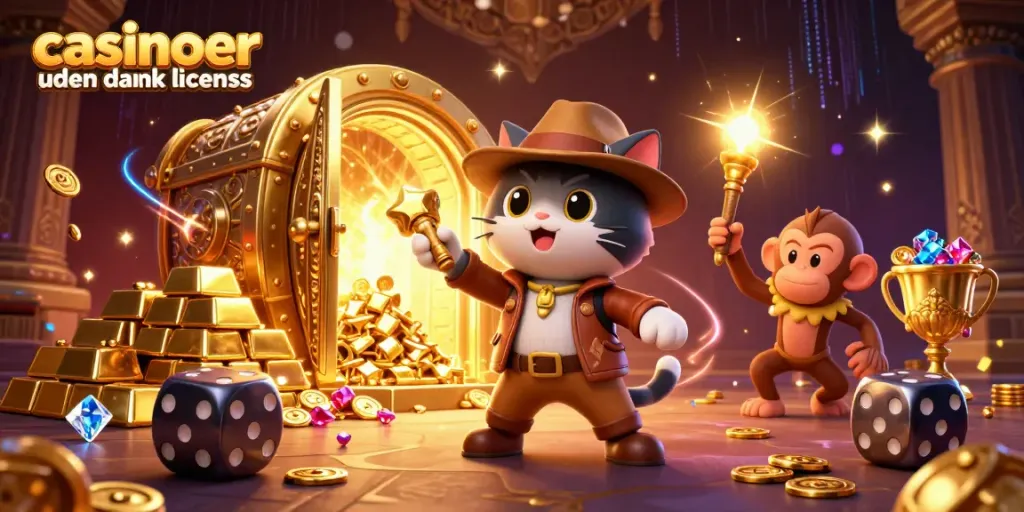 Experience the thrill of casinoer uden dansk licens as a whimsical cat discovers golden artifacts in a vibrant treasure temple.