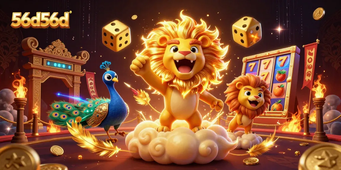 Ilustração 3D vibrante do leão sol 56d56d em um cenário de cassino, transformando o jogo em uma experiência emocionante.