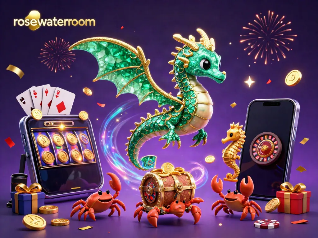 Engage with thrilling gameplay at rosewaterroom, witnessing the enchanting sea dragon amidst vibrant casino elements.