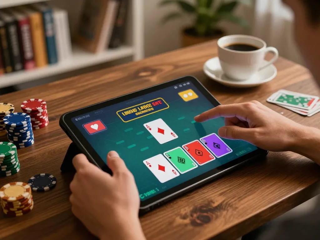 Engaging gameplay on tablet showcasing Rtp Dewapoker strategies in a cozy home environment.