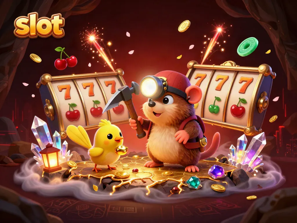 Engaging illustration featuring a slot scene with treasure hunter mole and vibrant slot elements.