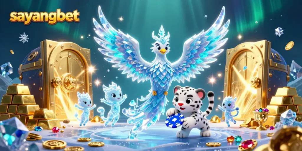 Experience the immersive world of sayangbet with a winning scene featuring a vibrant ice phoenix and treasure.