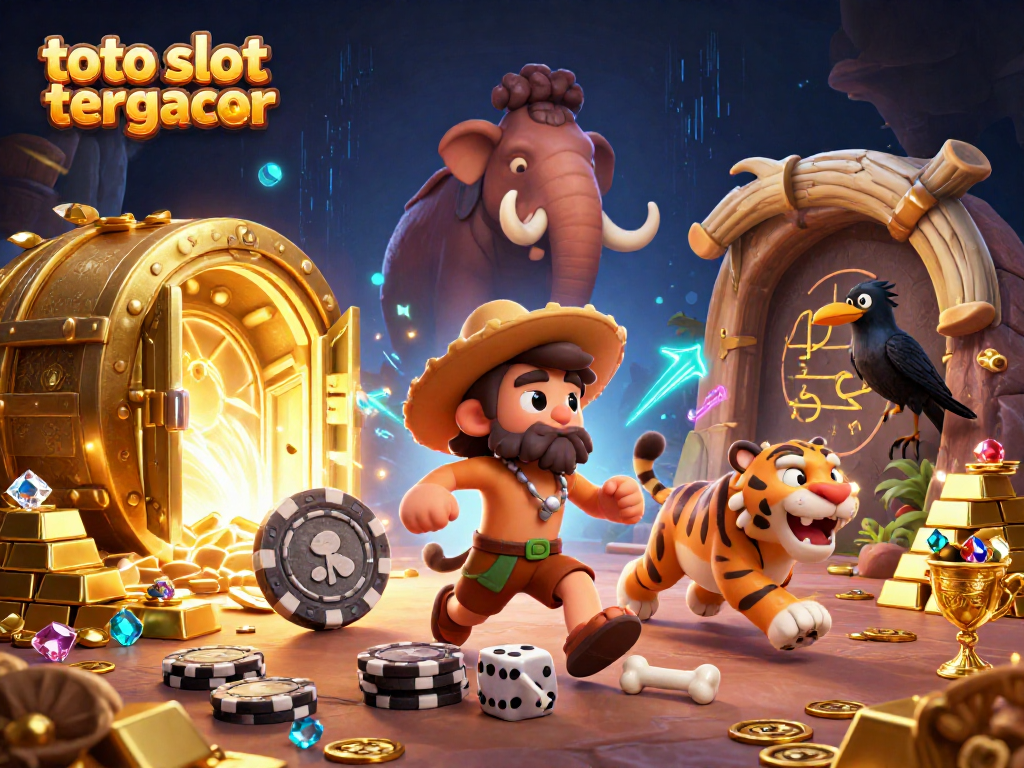 Experience the thrilling world of toto slot tergacor with a dynamic prehistoric casino scene full of excitement and treasure.