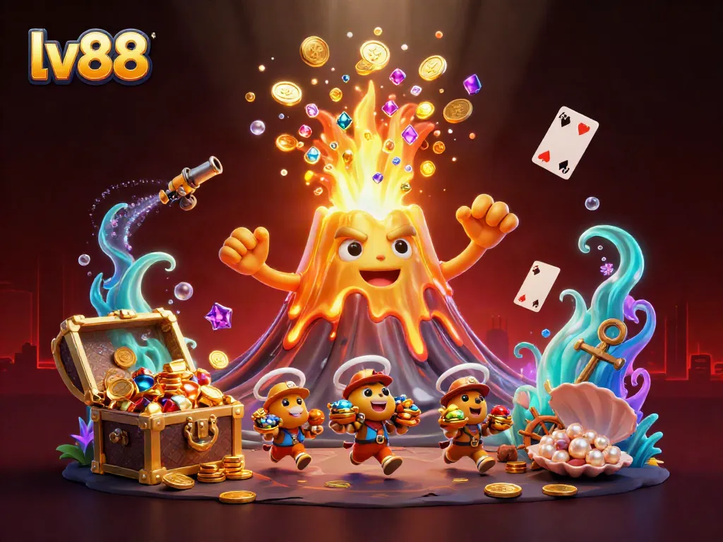 Join the lv88 excitement with a vibrant underwater treasure eruption filled with coins and gems.