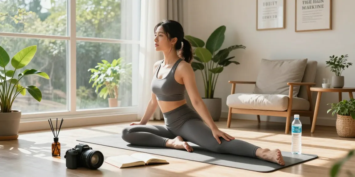 Emphasizing health, woman practicing yoga in a serene environment.