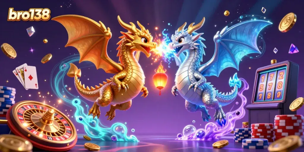 Engage with bro138's captivating dragon-themed casino adventure featuring dynamic fire and ice elements.