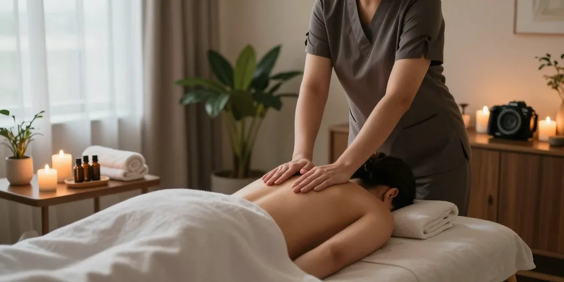 Relaxing home massage scene showcasing分당출장안마 with therapist and tranquil atmosphere