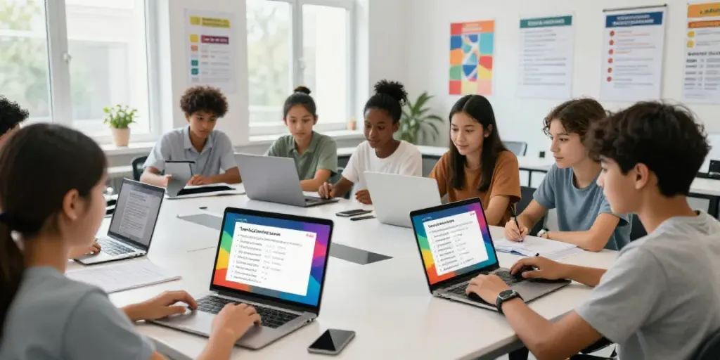 Engaging Toto online learning environment with diverse students in interactive English lessons.
