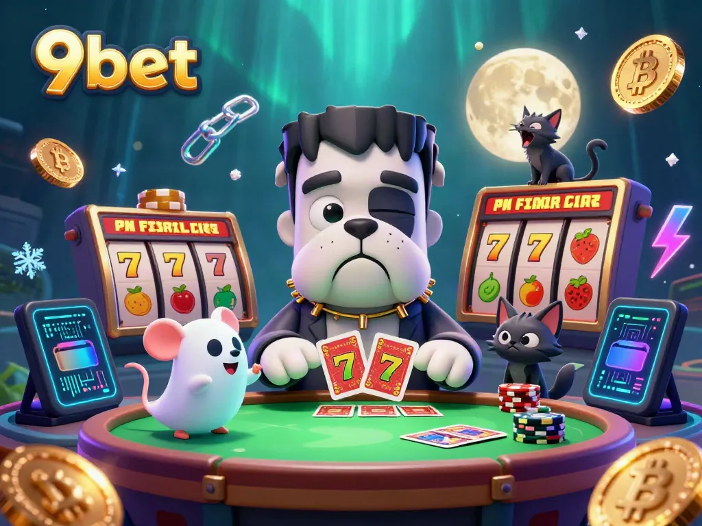 Experience the energy of 9bet’s Livestream Casino with a vibrant scene of monsters, cards, and jackpots.