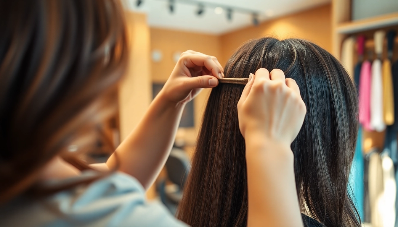 Transform your look with genius weft hair extensions in a professional salon setting.