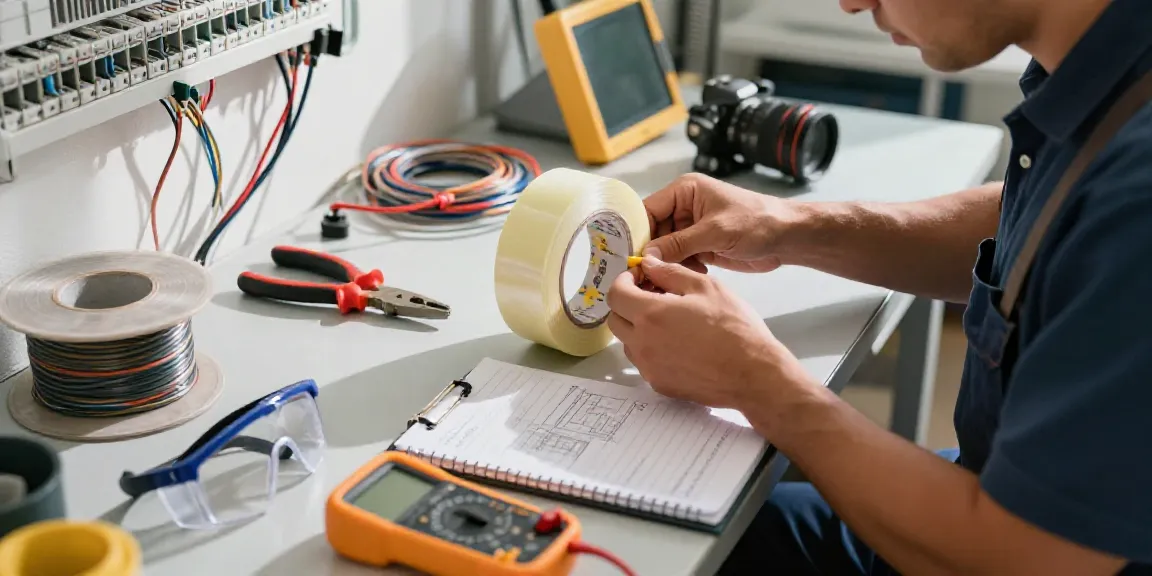 Technician using Super33 electrical tape in a professional workspace.