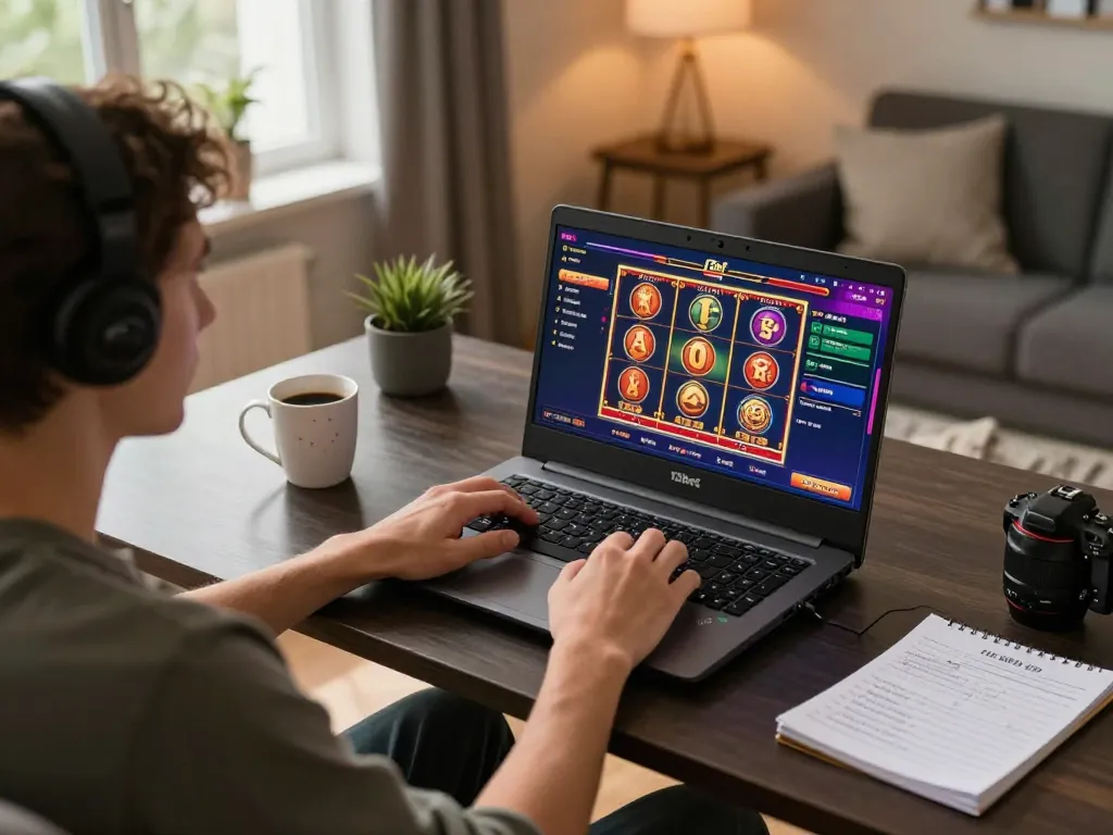 Người chơi thưởng thức trò chơi trực tuyến trên 12bet tại nhà, với giao diện sống động và không gian ấm cúng.
