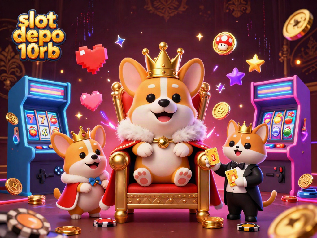 Spin the reels at slot depo 10rb with colorful 3D gaming elements and royal casino characters.