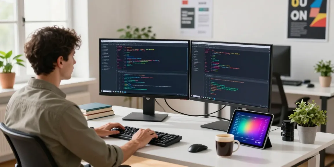 Developer using instant indexing tools in a modern office space.
