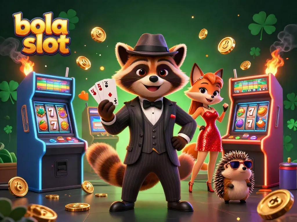 Experience exciting bola slot action with 3D characters in a vibrant casino scene.