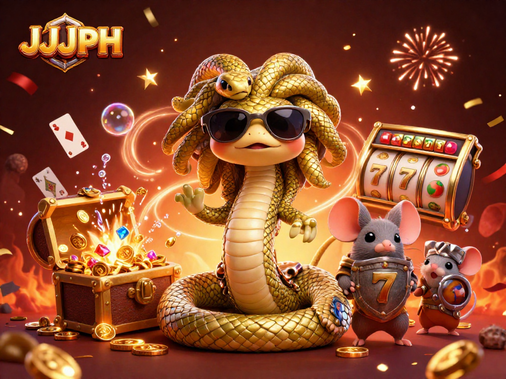 Experience the thrill of JJJPH with a vibrant 3D casino scene featuring Medusa and treasures.