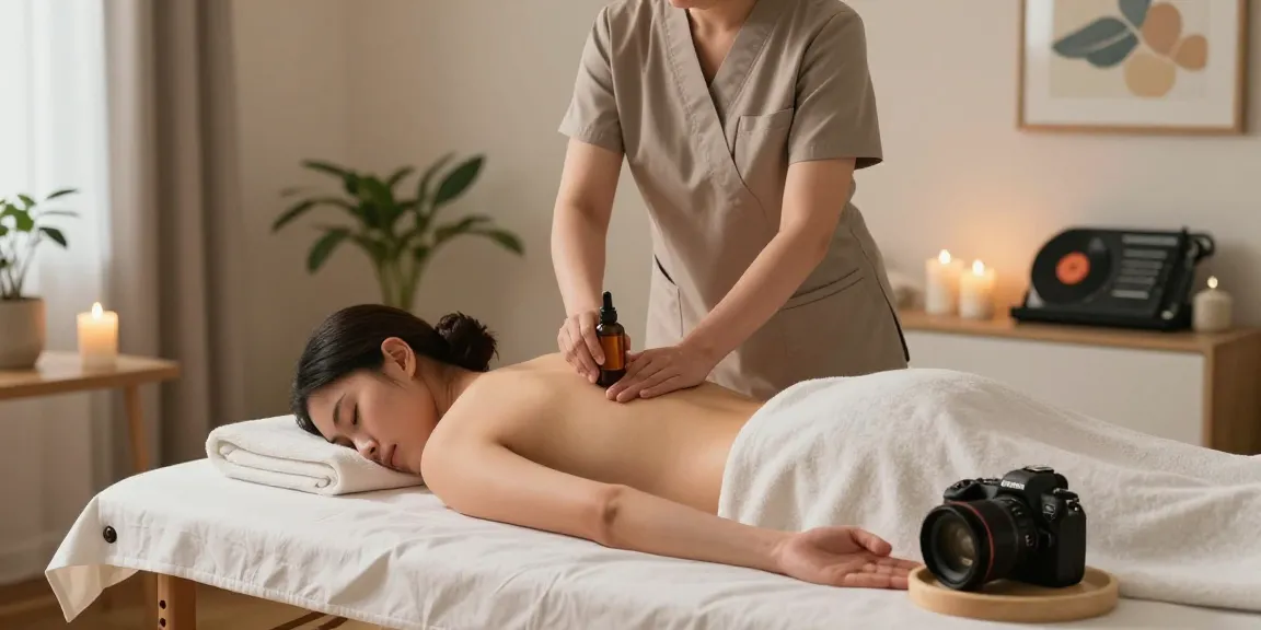 출장마사지 in a relaxing home setting, highlighting a therapist's skilled touch and calming ambiance.