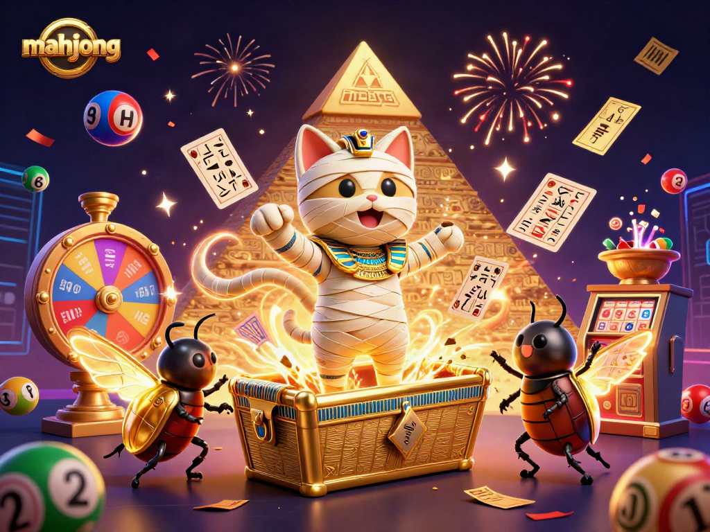Engage in mahjong with a lively scene featuring animated characters and dynamic casino elements.