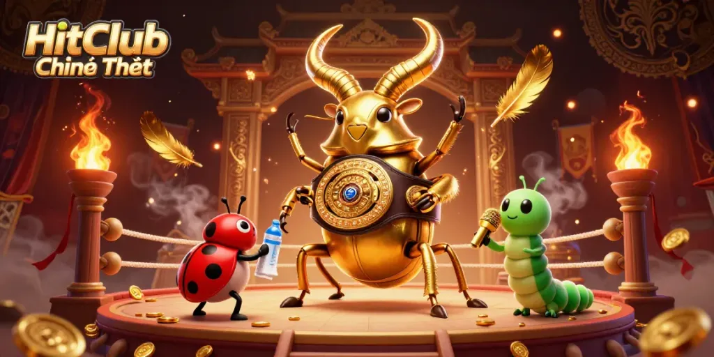 HitClub Chính Thức invites players into an action-packed casino environment rich with vibrant characters and elements.