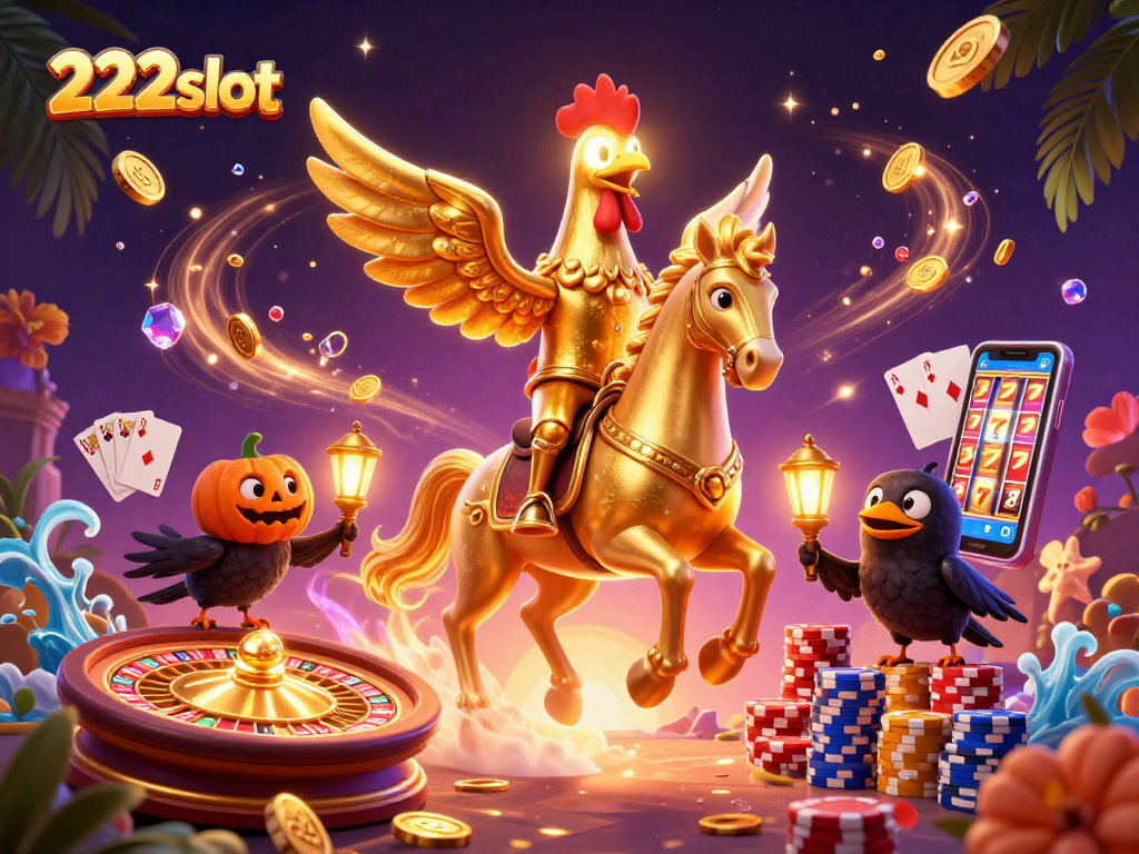 Permainan menarik di 222slot dengan simbol beruntun dan koin emas yang berkilauan.