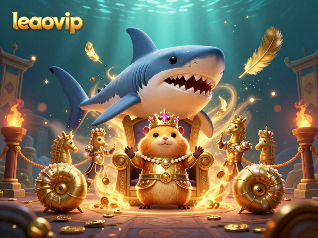 Melihat leaovip, platform digital yang penuh kemewahan, dengan raja hamster emas dan penjaga kuda laut di dekat arena pertarungan.