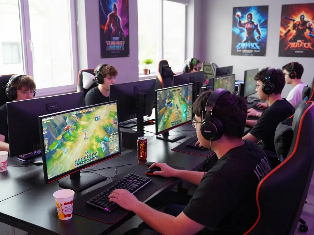 Inviting gaming setup with players engaged in multiplayer action, featuring ahha4d gaming elements and vibrant LED lights.