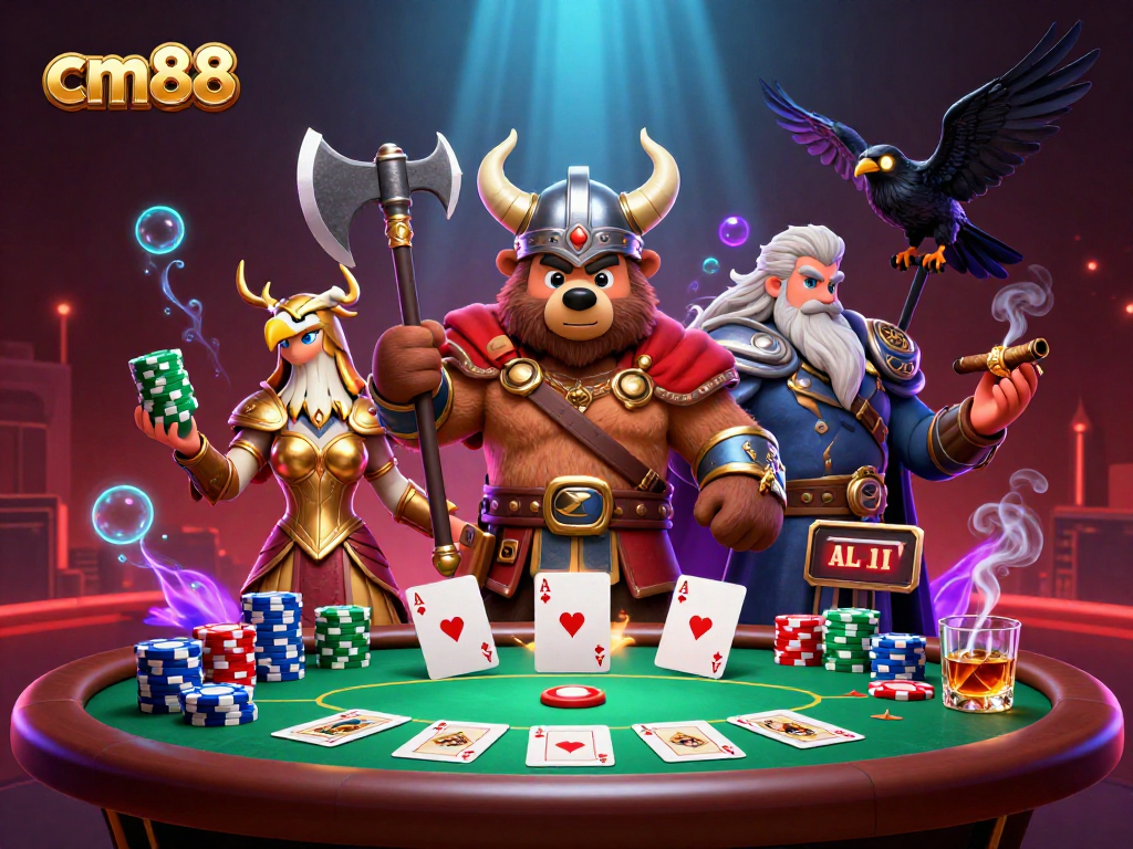 Viking berserker bear and Valkyrie eagle celebrate epic wins at cm88 casino!