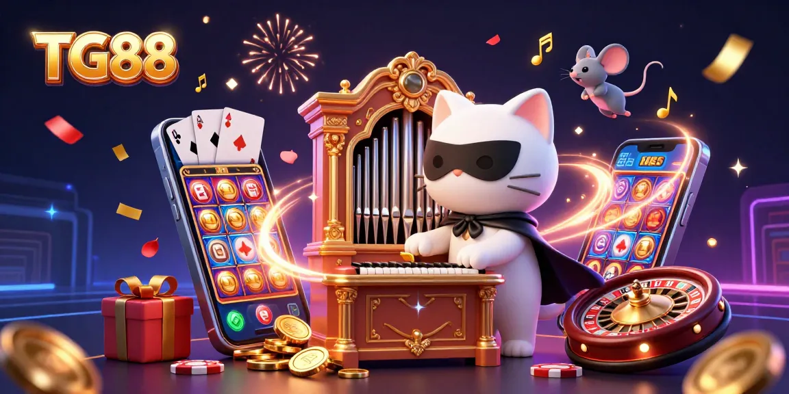 Experience thrilling games at TG88 with a lively casino scene filled with dynamic characters and enchanting elements.