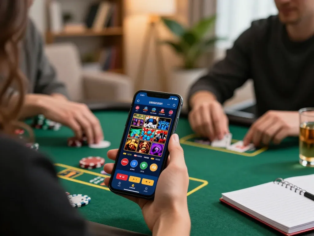 Engaging in Canada online casinos reddit actions with a smartphone while enjoying online poker at home.